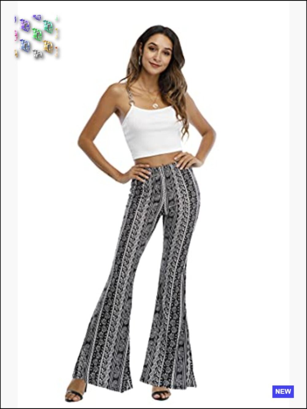 Flare Bell Bottom Palazzo Pants Stretchy Elastic Waist Boho Yoga Trousers - Picture 5 of 7
